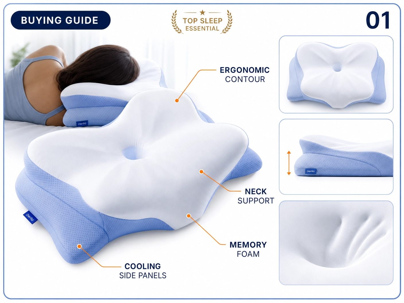 Derila Ergo ergonomic pillow for neck support and better sleep